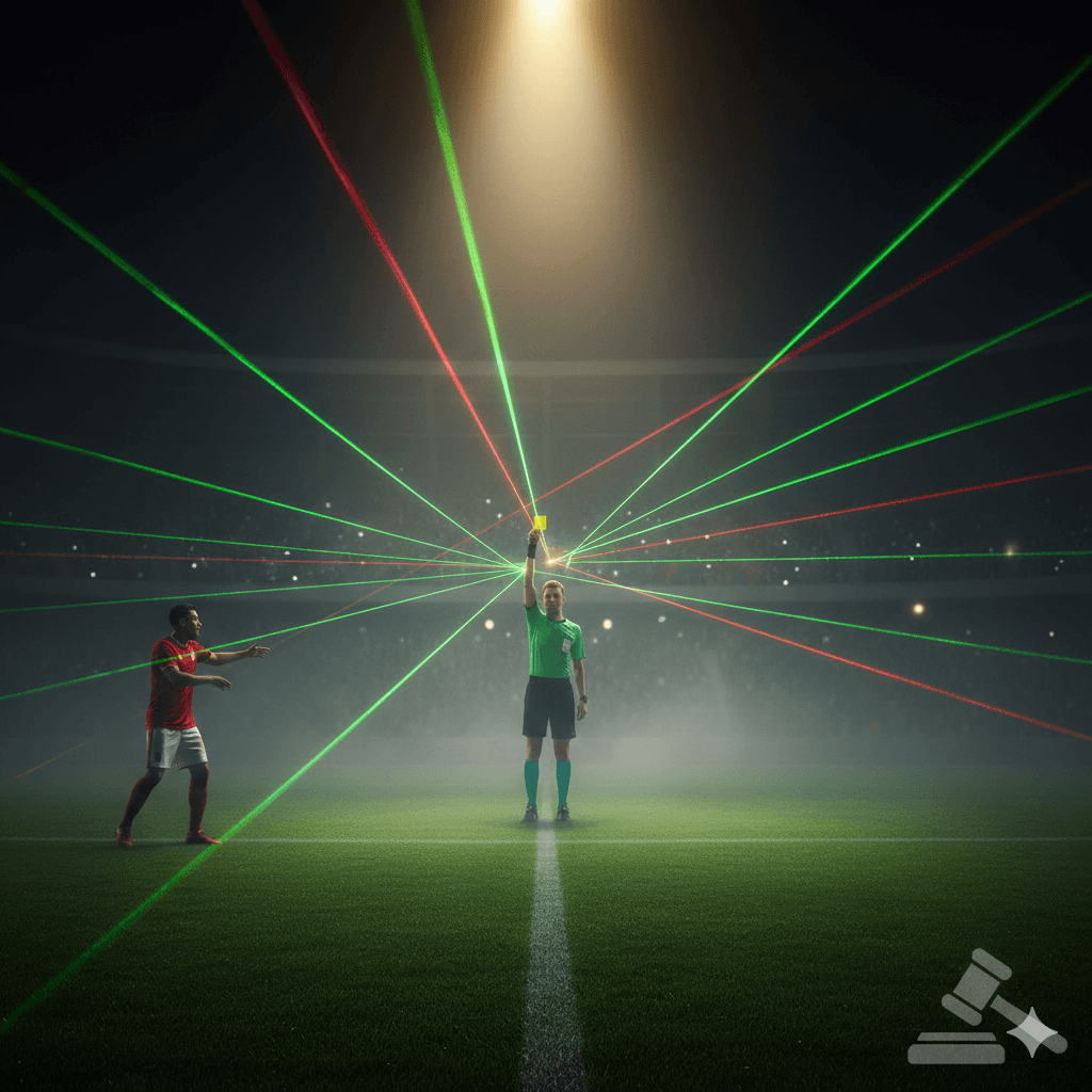 Representación de ilegalidad reglamentaria en el fútbol por uso de láseres y análisis de derecho deportivo en el partido Senegal vs Marruecos