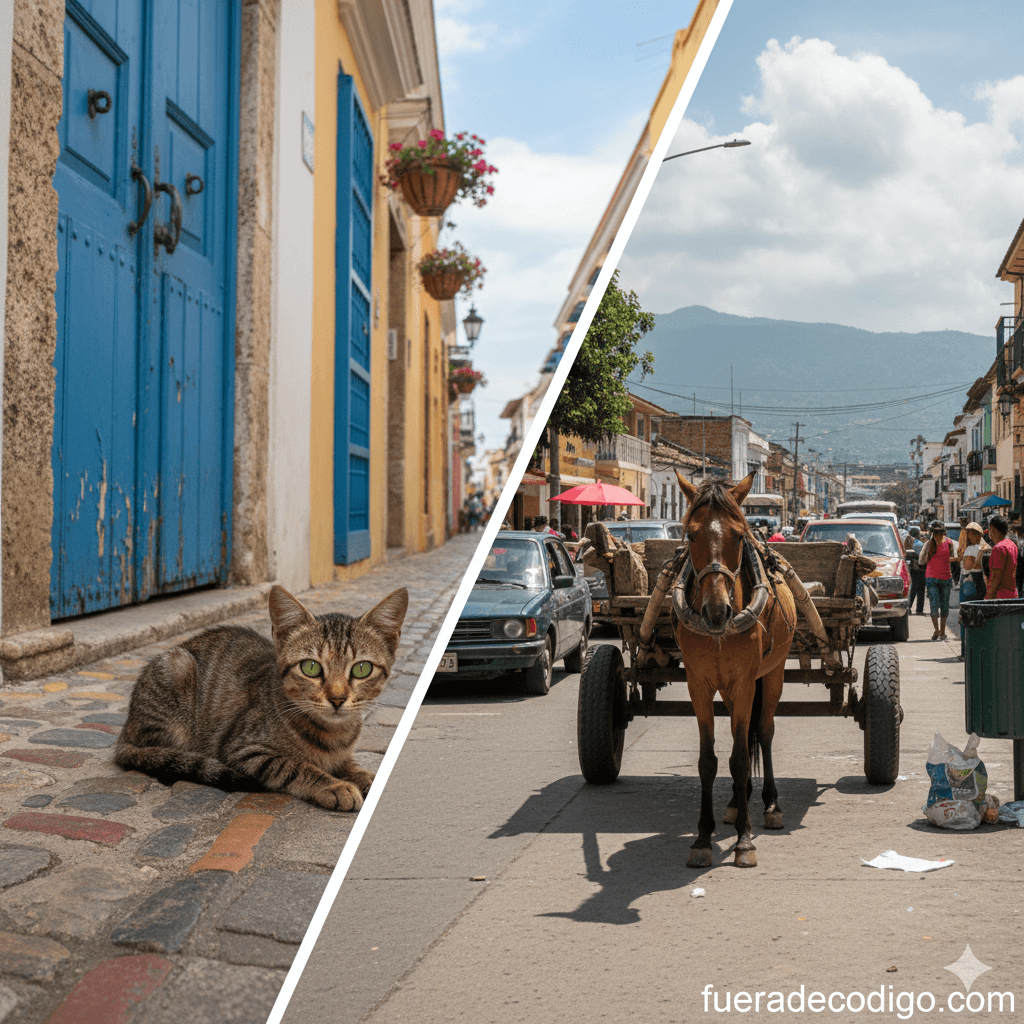 Ejemplos de maltrato animal según la ley colombiana: gato abandonado en Cartagena y caballo de carga en zona urbana - fueradecodigo.com